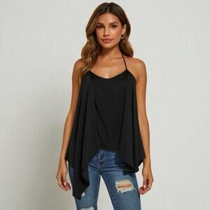 Ramy Brook NWT Kassidy Black Satin Elegant Blouse Halter Tank Top size Medium